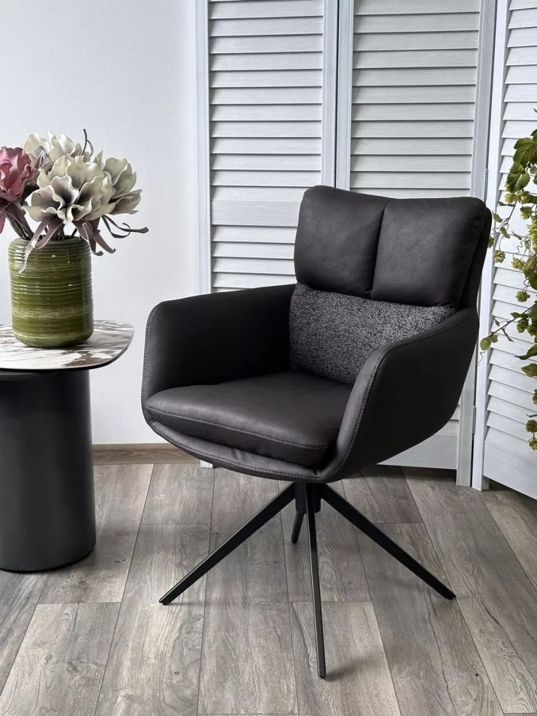 Стул на металлокаркасе Luis 360 поворотный темно-серая экокожа / букле / черный