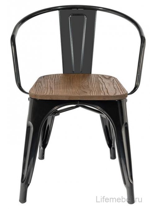 Стул на металлокаркасе Тиоли YD-H440A-W LG-01 с подлокотниками черный глянцевый / темное дерево