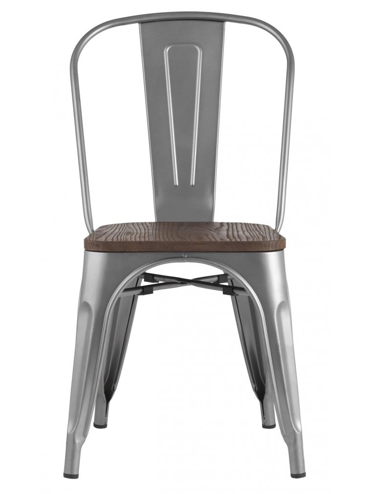 Стул на металлокаркасе Тиоли серебристый матовый / темное дерево