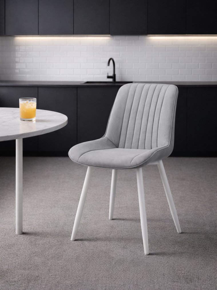 Стул на металлокаркасе Вейв светло-серый (hl 63) / белый каркас