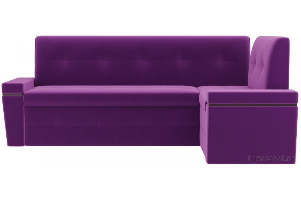 Кухонный диван Деметра угловой микровельвет фиолетовый правый