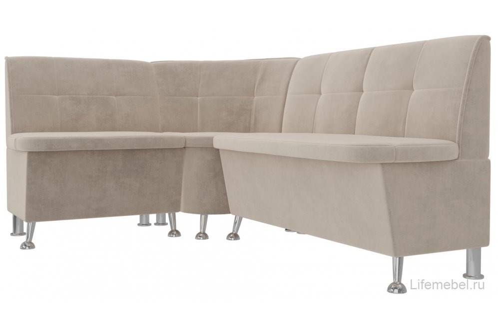 Кухонный диван угловой Феникс левый бежевый велюр