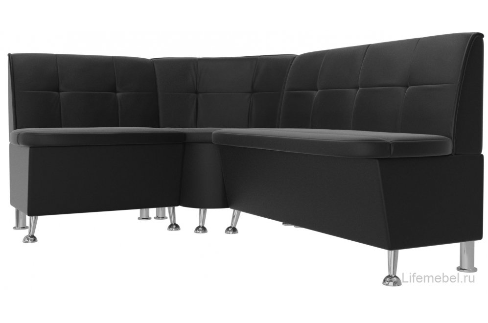 Кухонный диван угловой Феникс левый черная экокожа