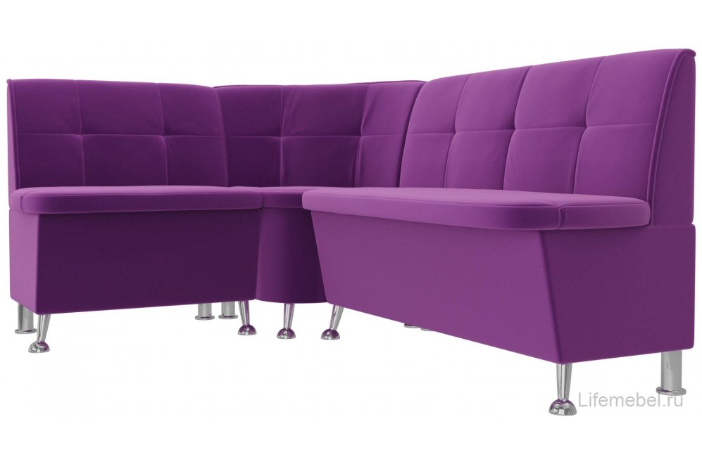 Кухонный диван угловой Феникс левый фиолетовый микровельвет
