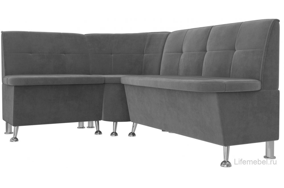 Кухонный диван угловой Феникс левый серый велюр
