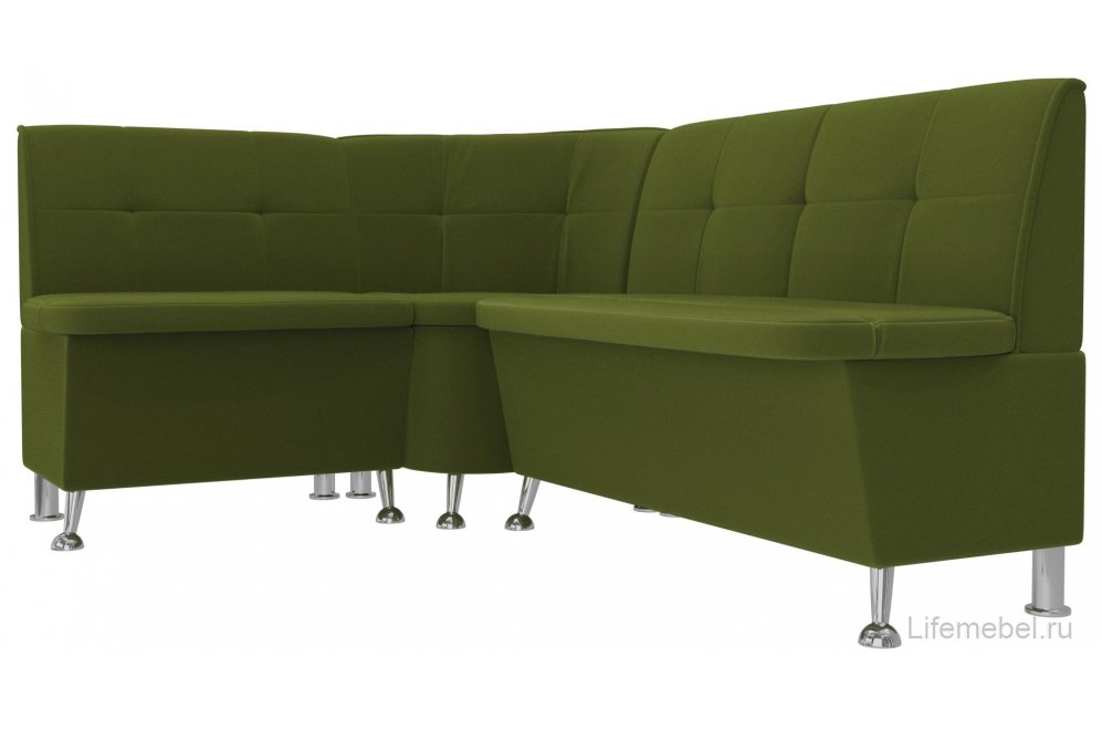 Кухонный диван угловой Феникс левый зеленый микровельвет