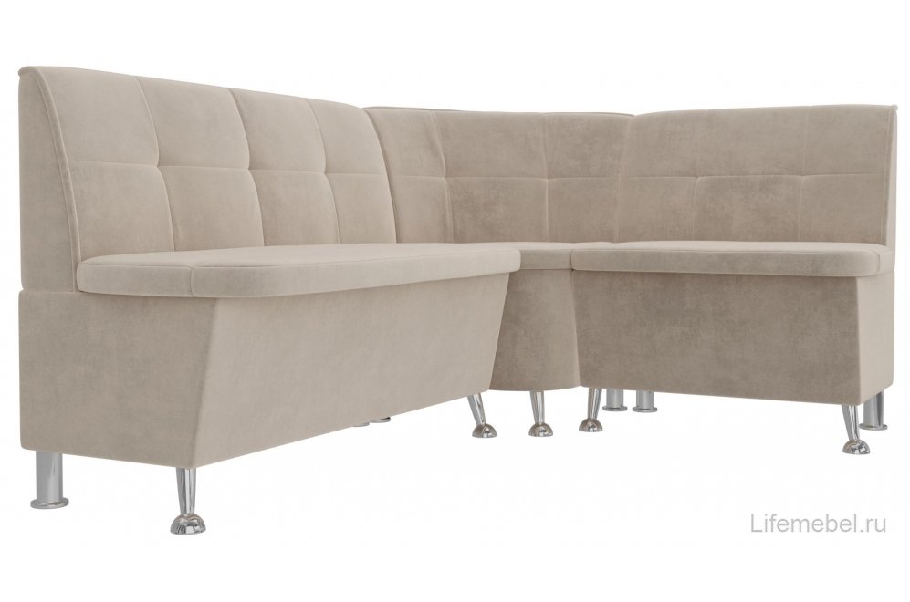 Кухонный диван угловой Феникс правый бежевый велюр