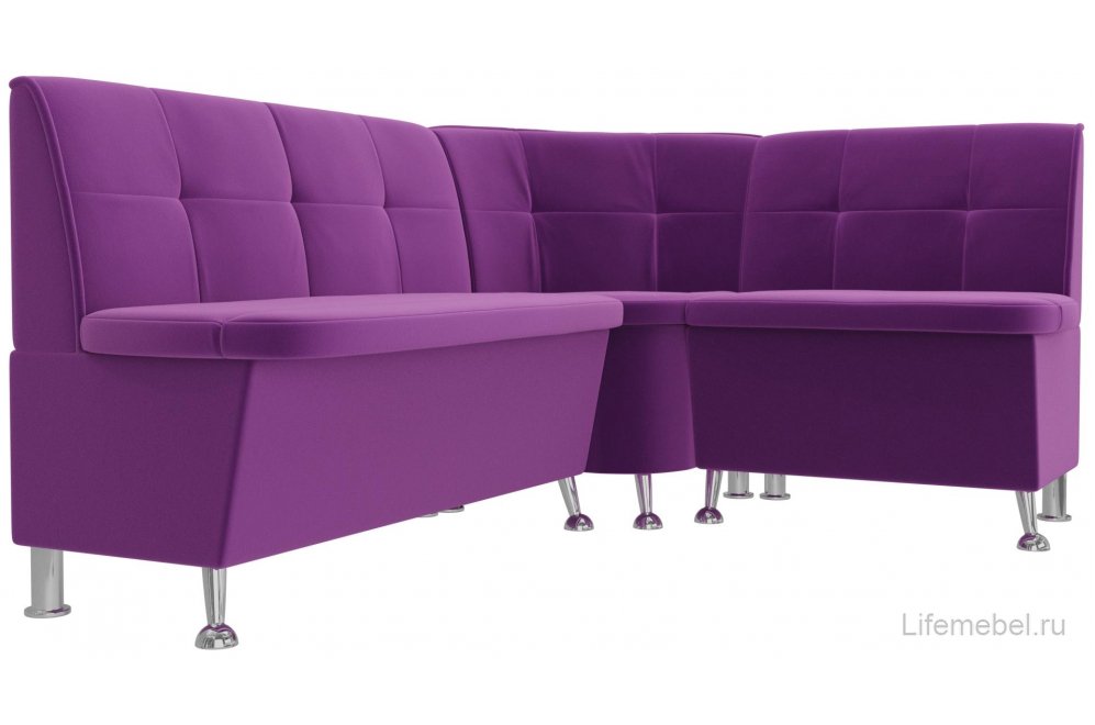 Кухонный диван угловой Феникс правый фиолетовый микровельвет