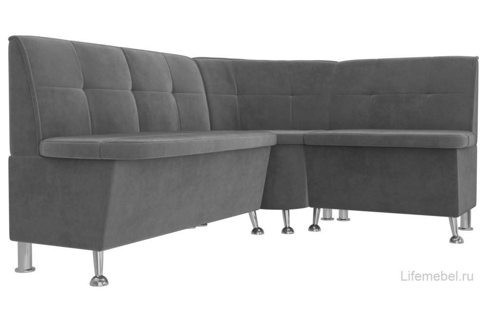 Кухонный диван угловой Феникс правый серый велюр