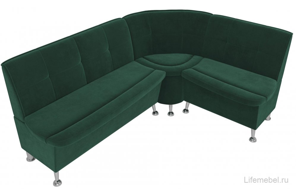 Кухонный диван угловой Феникс правый зеленый велюр