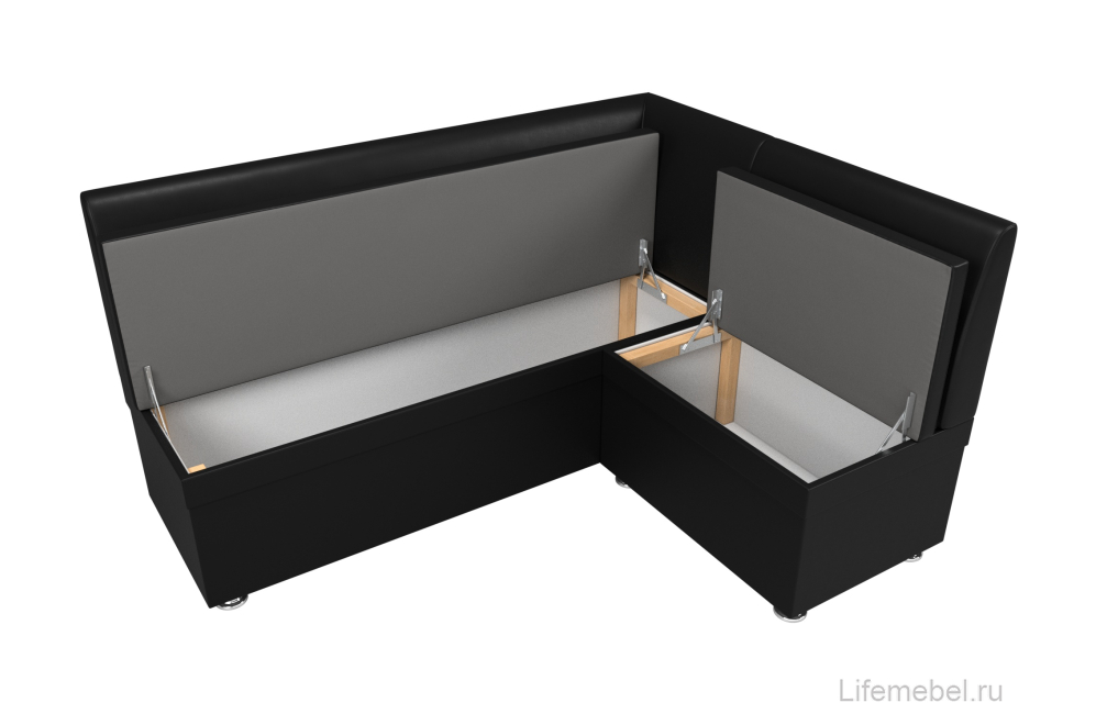 Кухонный диван Уют угловой экокожа черный правый