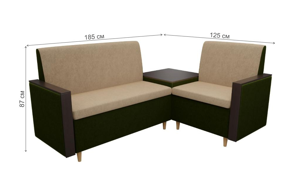 Диван кухонный угловой Модерн микровельвет правый бежевый / зеленый