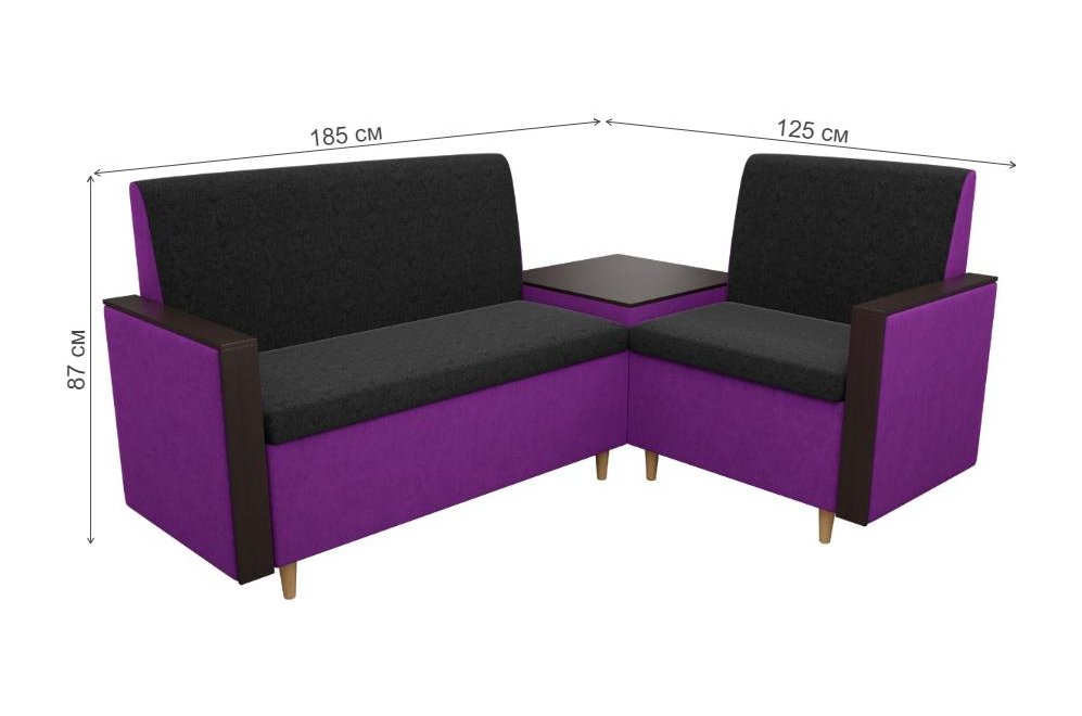 Диван кухонный угловой Модерн микровельвет правый черный / фиолетовый