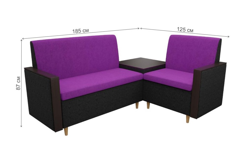 Диван кухонный угловой Модерн микровельвет правый фиолетовый / черный