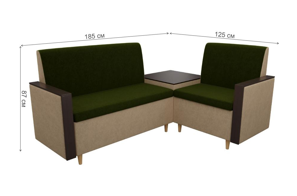 Диван кухонный угловой Модерн микровельвет правый зеленый / бежевый