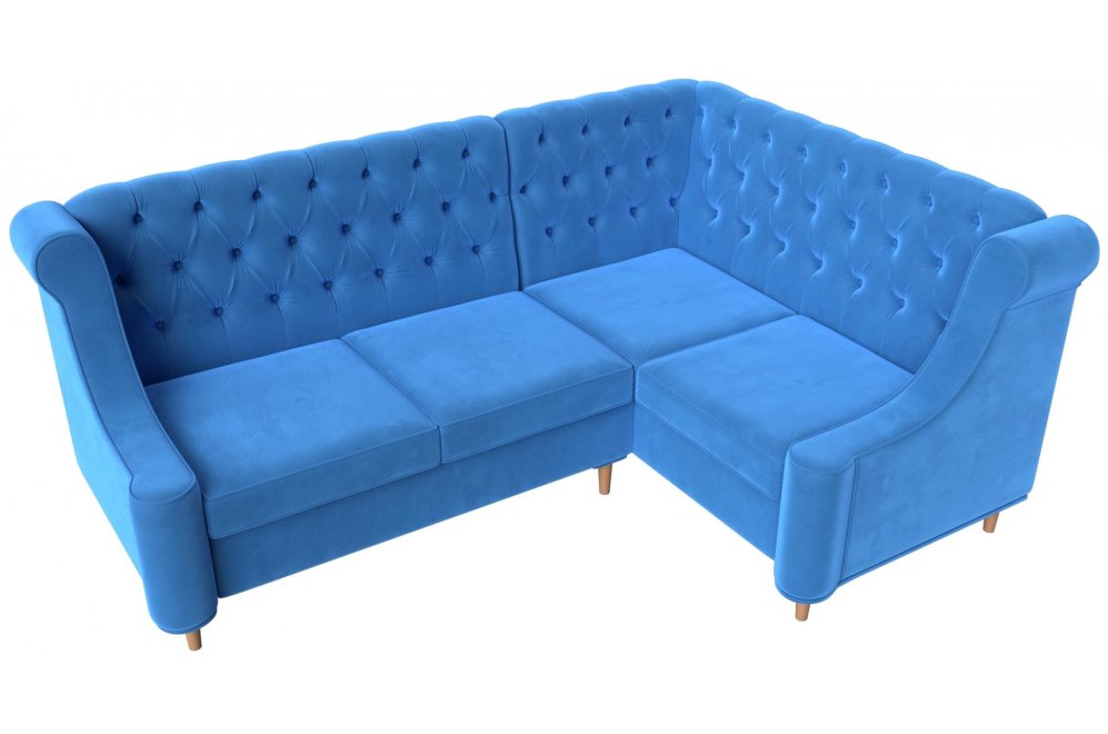 Кухонный диван Бронкс правый велюр голубой