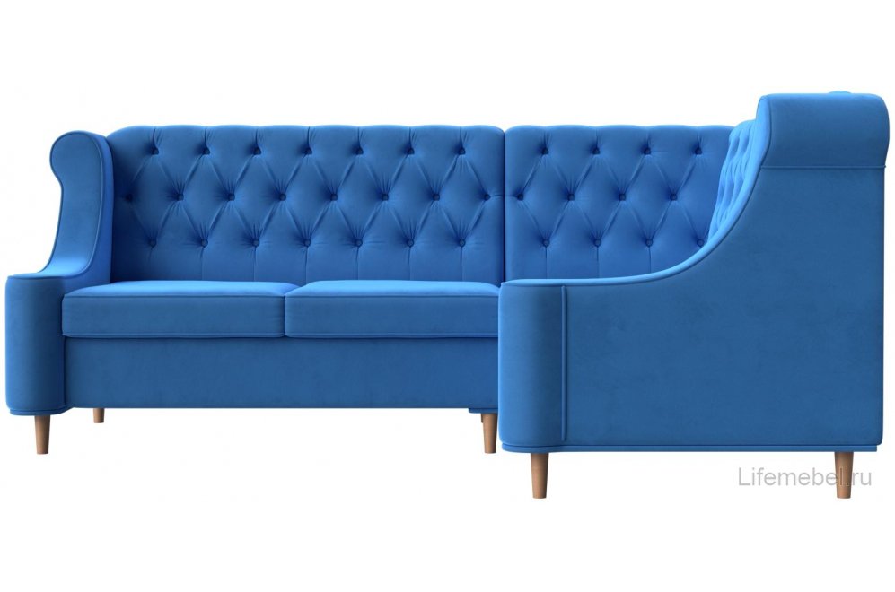 Кухонный диван Бронкс правый велюр голубой