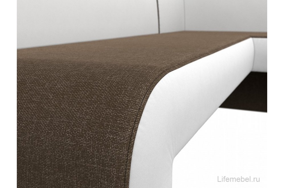 Кухонный диван Грейс правый коричневая / белая рогожка