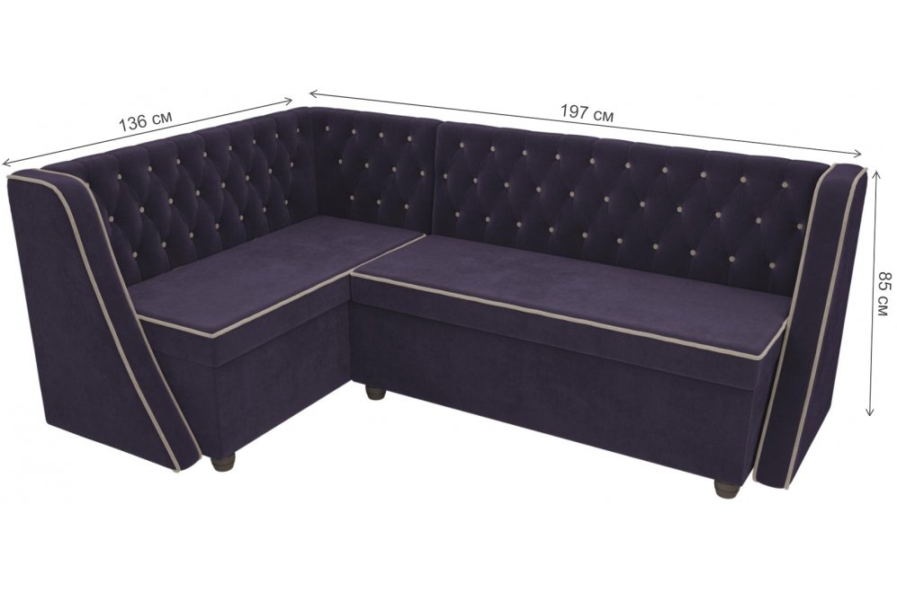 Кухонный диван Лофт левый велюр фиолетовый