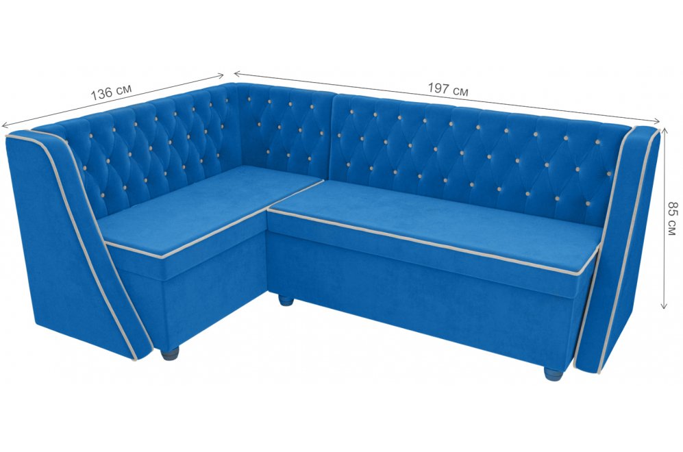 Кухонный диван Лофт левый велюр голубой