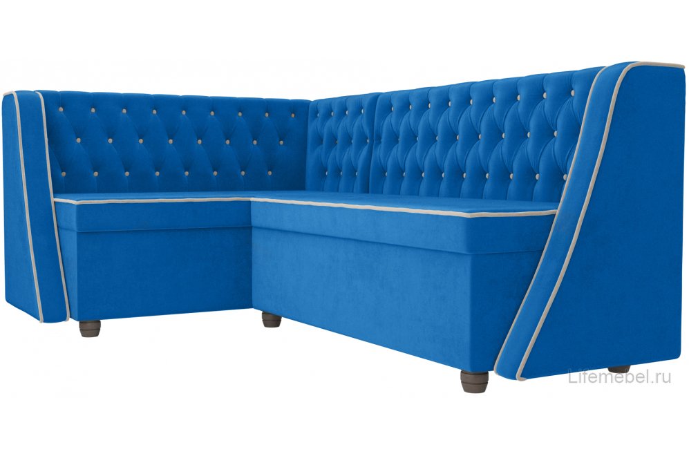 Кухонный диван Лофт левый велюр голубой