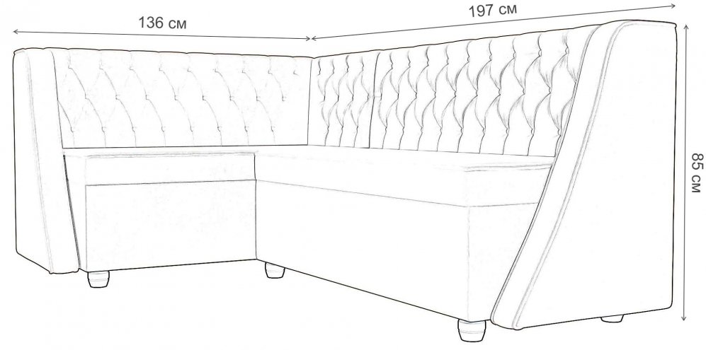 Кухонный диван Лофт левый велюр серый