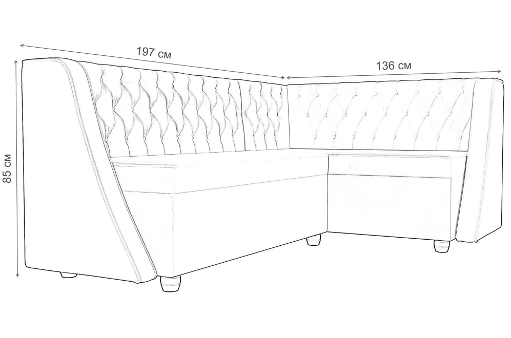 Кухонный диван Лофт правый экокожа белый
