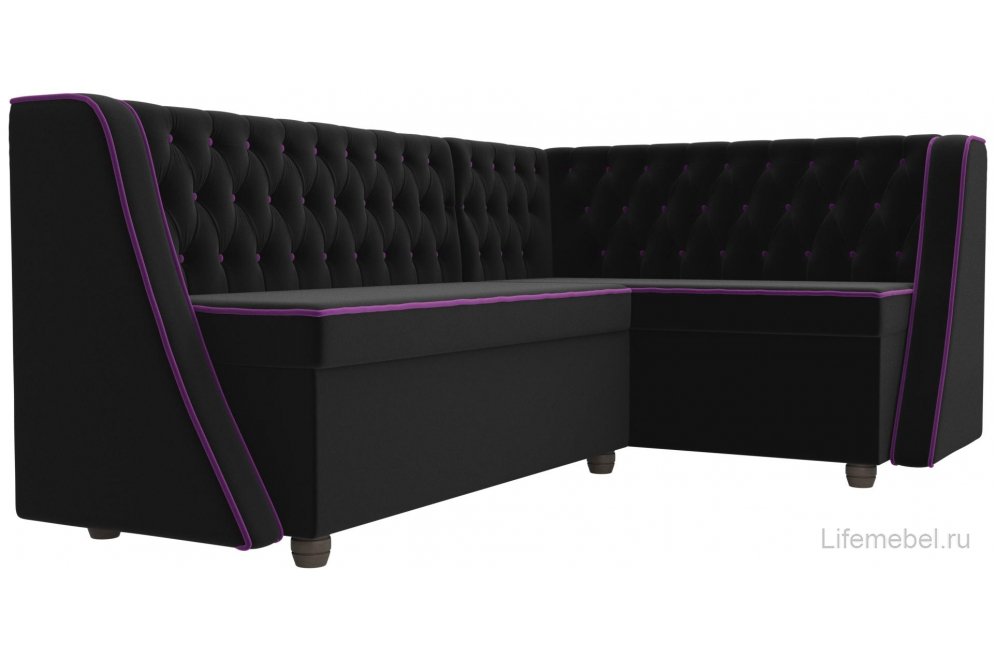 Кухонный диван Лофт правый микровельвет черный