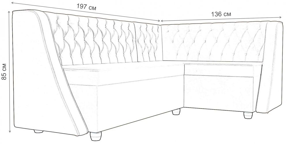 Кухонный диван Лофт правый велюр бежевый