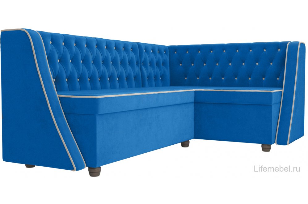 Кухонный диван Лофт правый велюр голубой