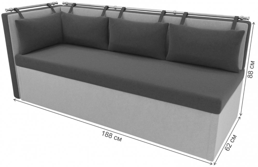 Кухонный диван Метро с углом экокожа черно-белый левый