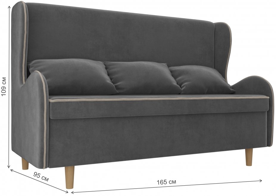 Кухонный диван Сэймон велюр серый