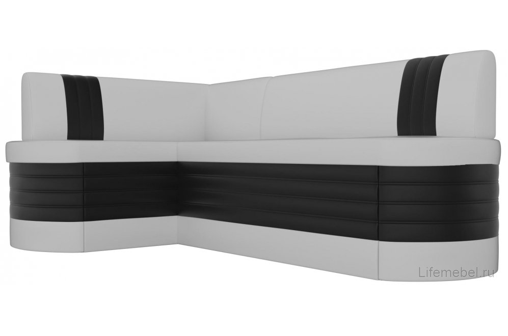 Кухонный диван Женева-Нова левый экокожа белая / черная