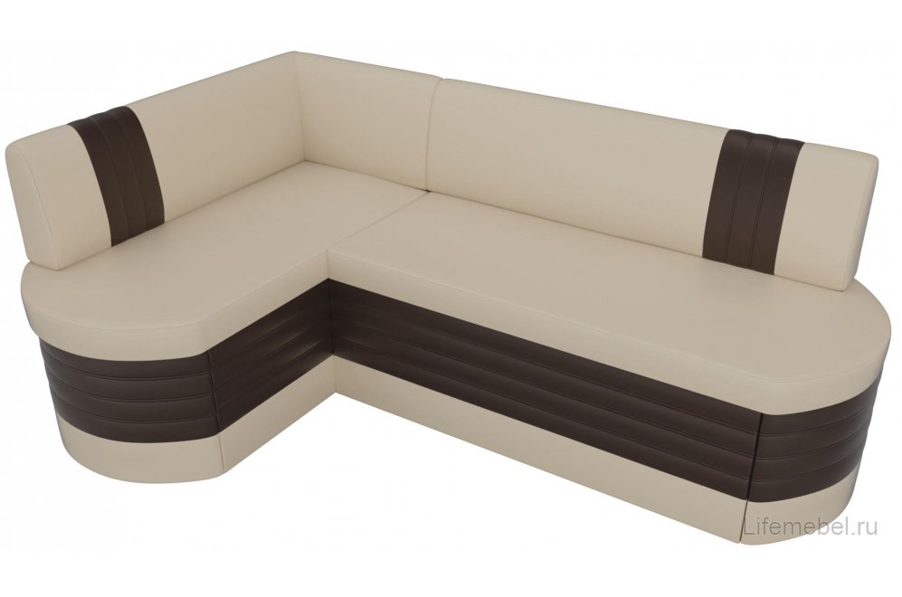 Кухонный диван Женева-Нова левый экокожа бежевая / коричневая