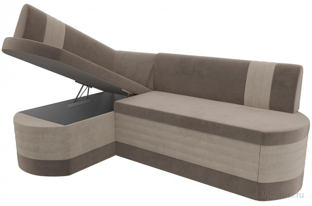 Кухонный диван Женева-Нова левый велюр коричневый / бежевый