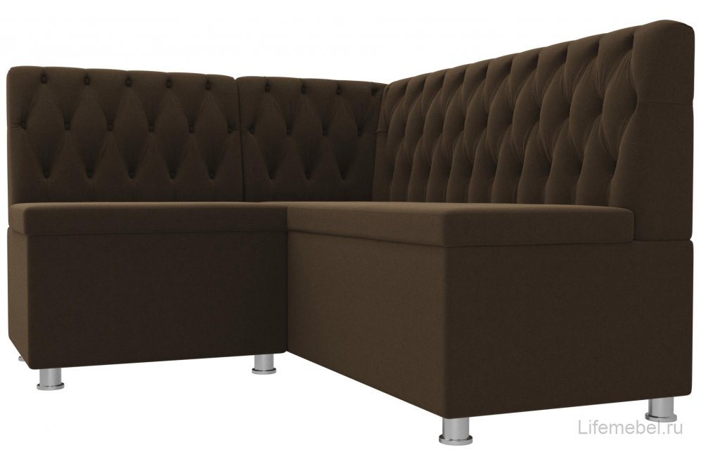 Кухонный диван угловой Мирта левый микровельвет коричневый