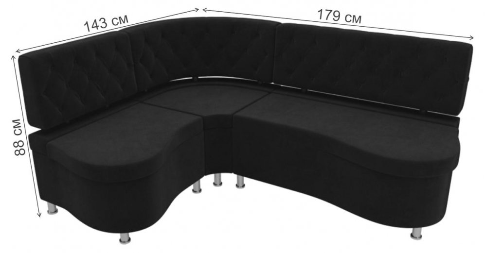 Кухонный диван Вегас левый велюр черный