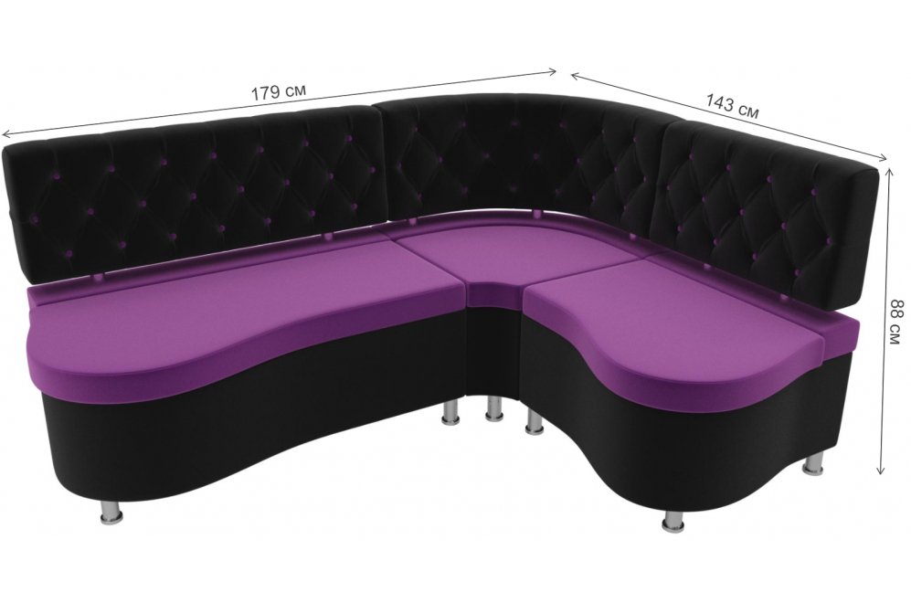 Кухонный диван Вегас правый микровельвет черный