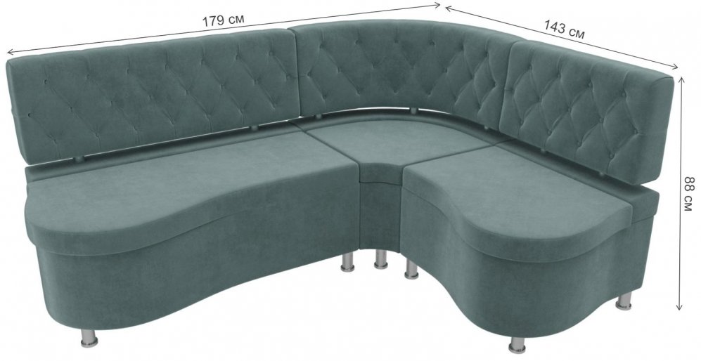 Кухонный диван Вегас правый велюр бирюза