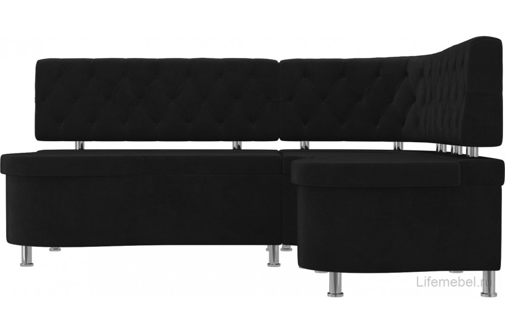 Кухонный диван Вегас правый велюр черный