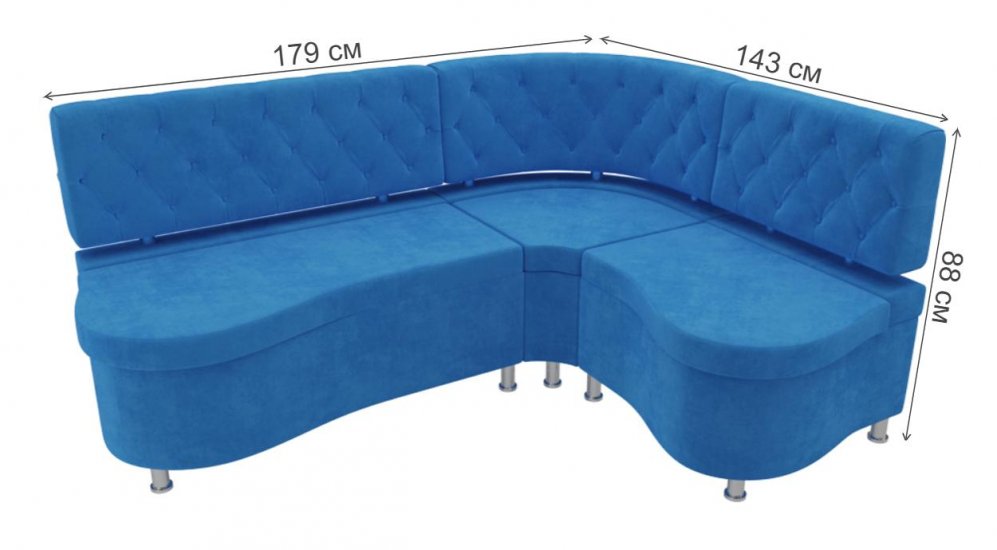 Кухонный диван Вегас правый велюр голубой