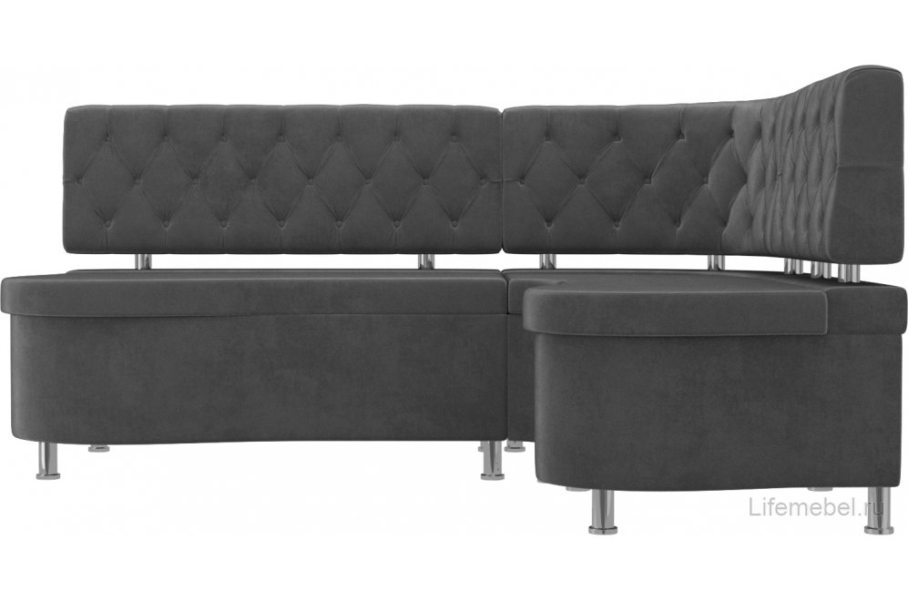 Кухонный диван Вегас правый велюр серый