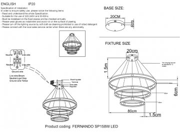 Люстра с пультом управления FERNANDO SP158W LED BLACK/GOLD