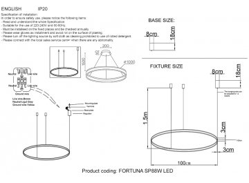 Люстра с пультом управления FORTUNA SP88W LED GOLD