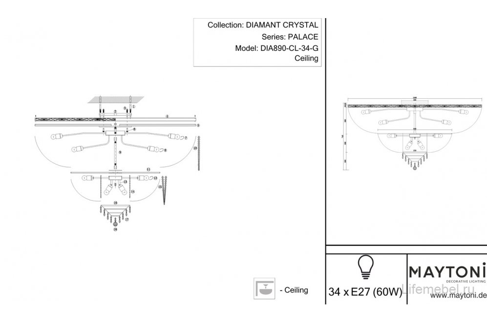 Потолочная люстра Palace DIA890-CL-34-G