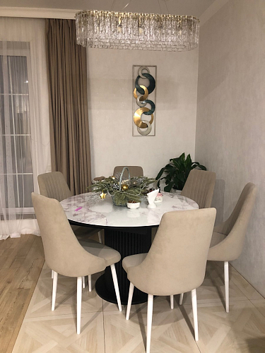 Стеклянный стол Фостер 120(160)х120х76 белый мрамор / черный фото покупателя 31