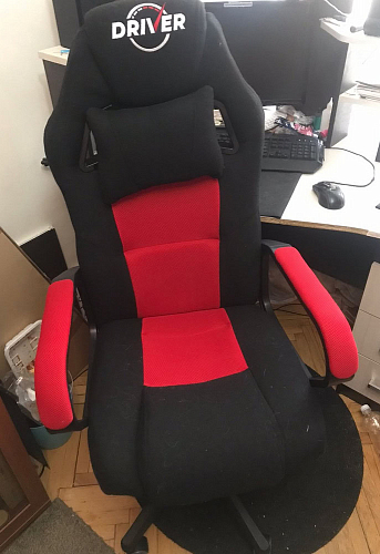 Компьютерное кресло Driver/Драйвер кожзам черный / ткань синий фото покупателя 81