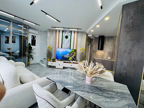 Керамический стол Ливи 140(200)х80х78 серый мрамор / черный фото покупателя 16