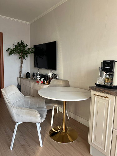 Керамический стол Тулип 90х74 белый мрамор / черная пленка / белый фото покупателя 7