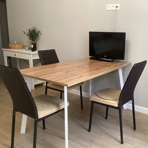 Стол Тринити Лофт 120 32 мм дуб галифакс табако / черный матовый фото покупателя 100